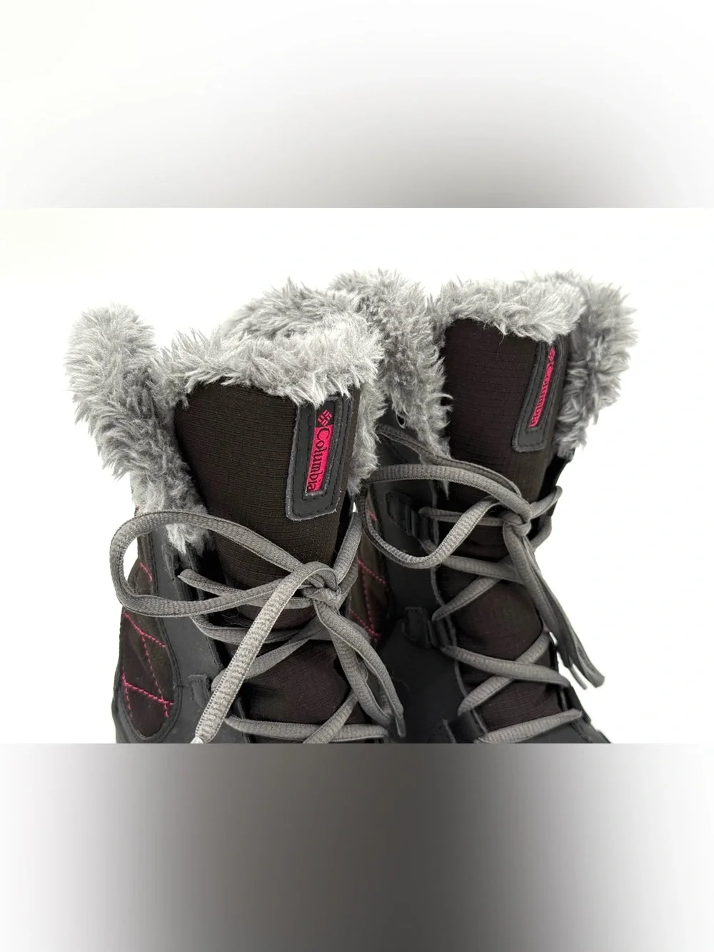 GUC Columbia Girls Ice Maiden Lace Up Quilted Faux Fur Black Winter Snow Boots 2